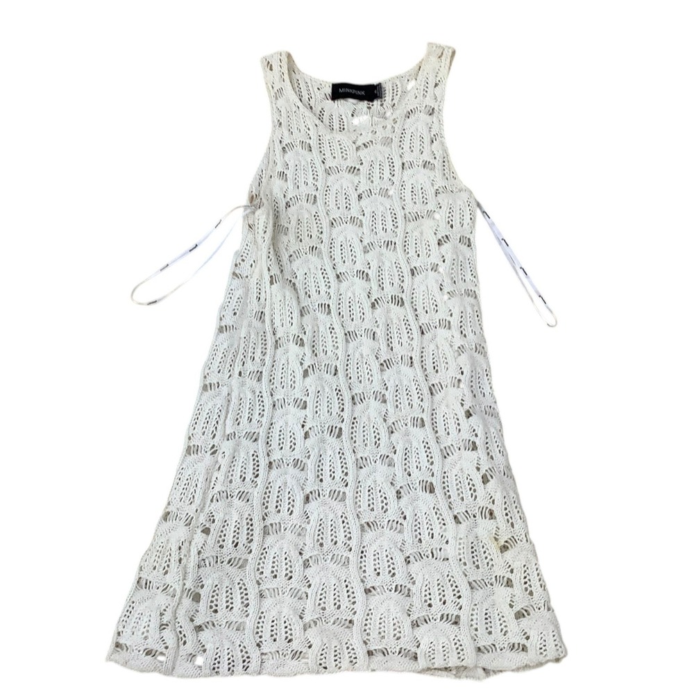 Minkpink Womens‎ Ivory/White Crochet Knit Mini Dress Sleeveless Boho XS